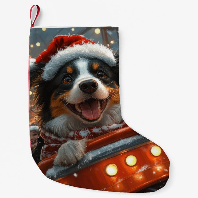 Border Collie Hund Rullande Bergbana Jul Liten Julstrumpa (Framsidan)