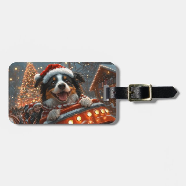 Border Collie Hund Rulltrappa Jul Bagagebricka (Horisontell Framsida)