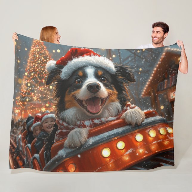 Border Collie Hund Rulltrappa Jul Fleecefilt (På plats)
