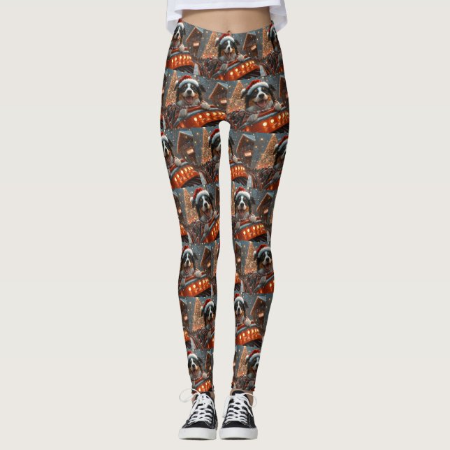 Border Collie Hund Rulltrappa Jul Leggings (Framsida)
