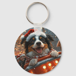 Border Collie Hund Rulltrappa Jul Nyckelring