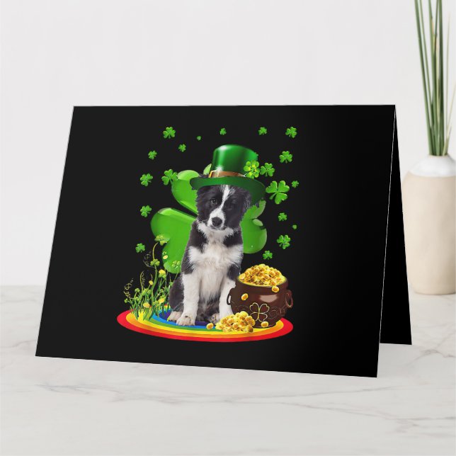 Border Collie Hund Shamrock St Patricks Day Hund I Kort (Framsida)