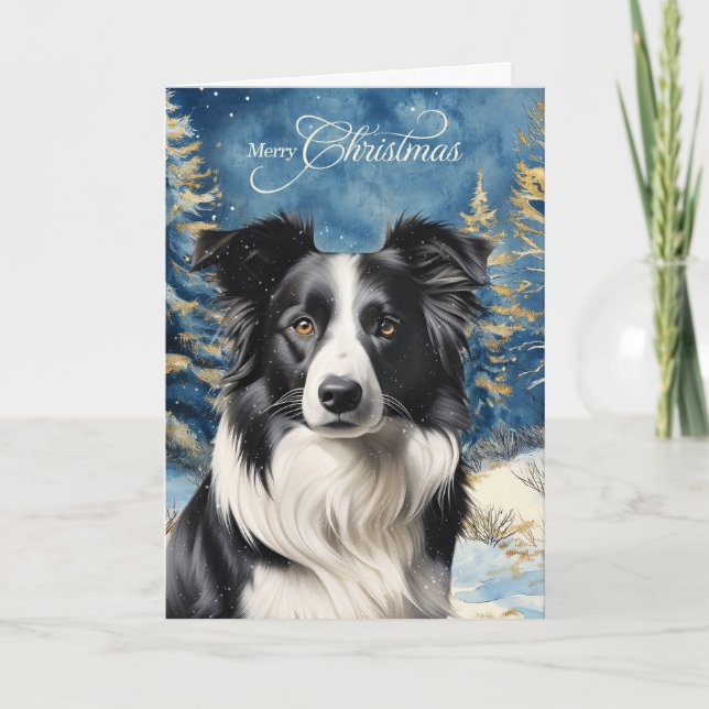 Border Collie Hund Skogs Jul Helgkort (Framsida)