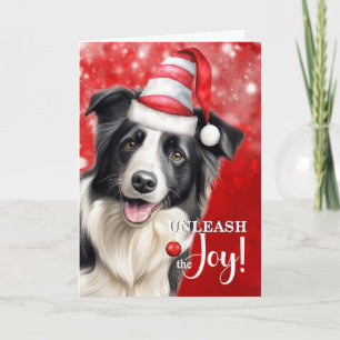 Border Collie Hund Släpp Loss Glädjen Jul Helgkort
