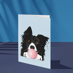 Border Collie Hund som Blåser Tuggummibubbla Kort