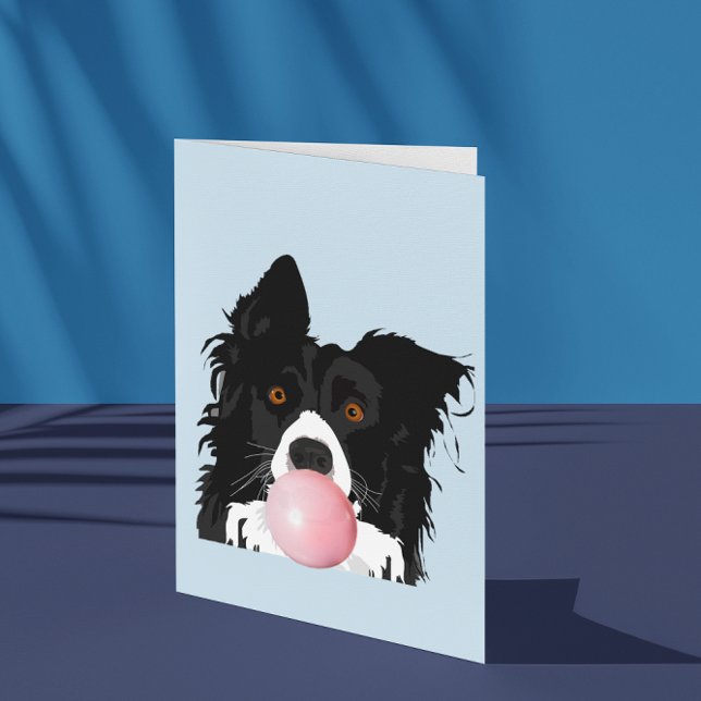 Border Collie Hund som blåser tuggummibubbla Kort (Skapare uppladdad)