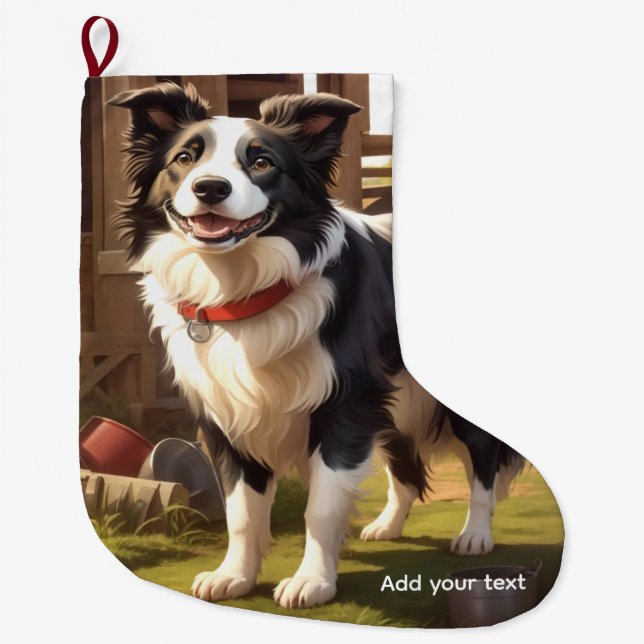 Border Collie Hund Stor Julstrumpa (Framsidan)