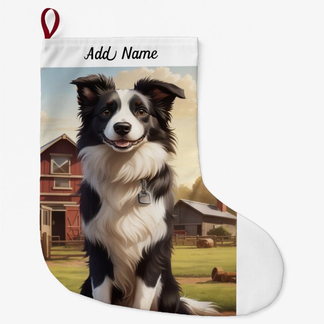 Border Collie Hund Stor Julstrumpa (Framsidan)