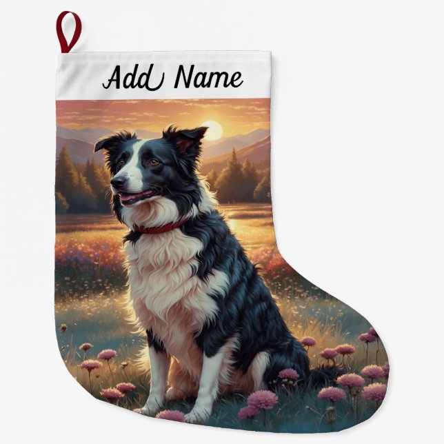 Border Collie Hund Stor Julstrumpa (Framsidan)
