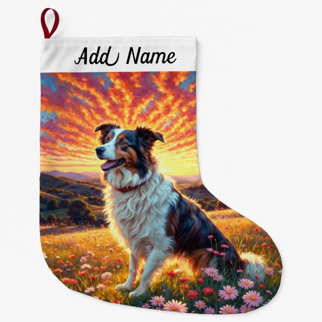 Border Collie Hund Stor Julstrumpa (Framsidan)