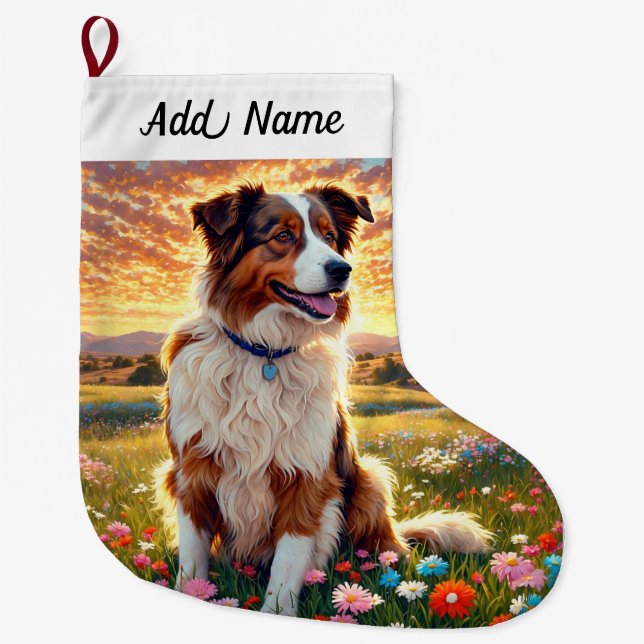 Border Collie Hund Stor Julstrumpa (Framsidan)