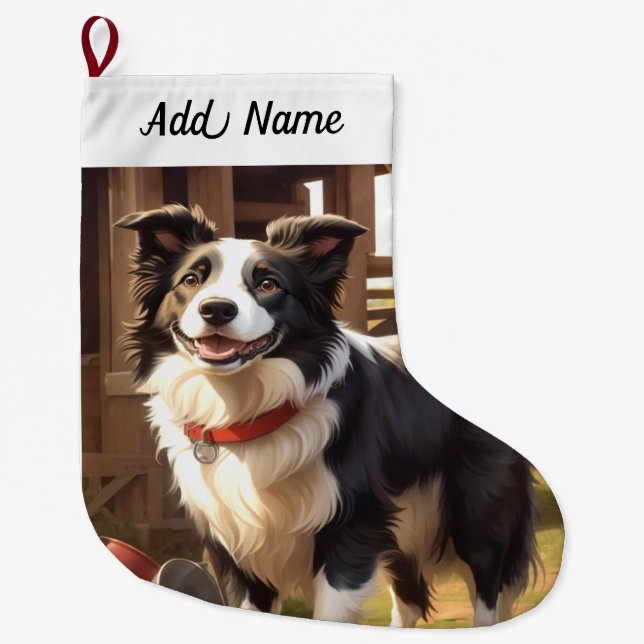 Border Collie Hund Stor Julstrumpa (Framsidan)