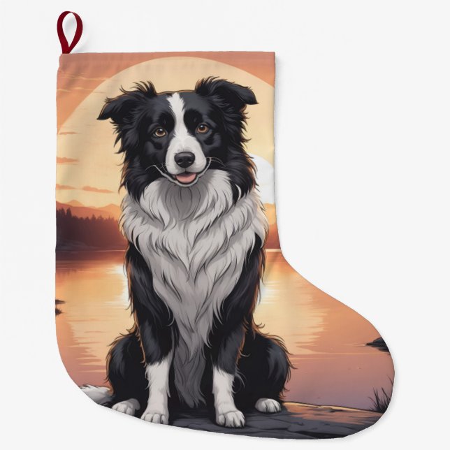 Border Collie Hund Stor Julstrumpa (Framsidan)