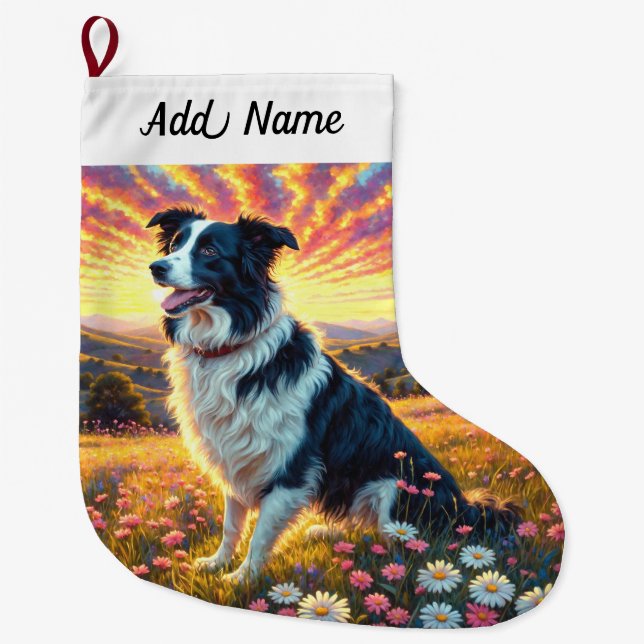 Border Collie Hund Stor Julstrumpa (Framsidan)