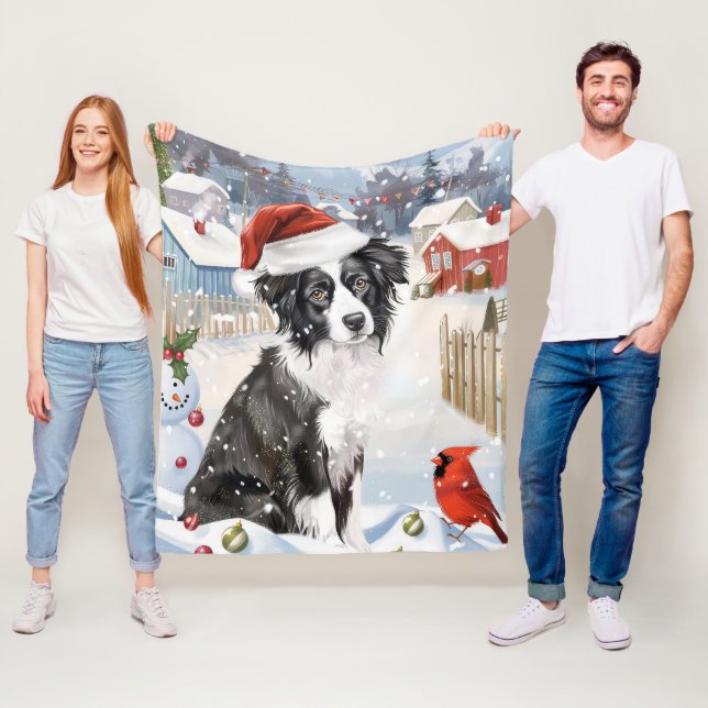 Border Collie Hund Vinter Värld Jul Glädje Fleecefilt (På plats)