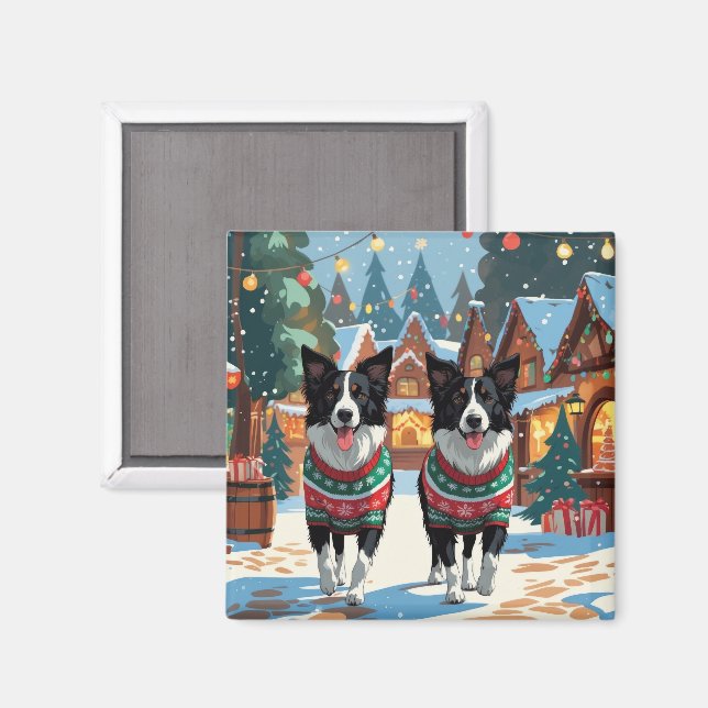 Border Collie Hundar Jul Snö Högtid Magnet (Front/Back)