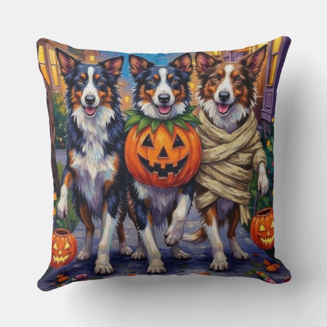 Border Collie Hundar som går från dörr till dörr p Kudde (Baksida)