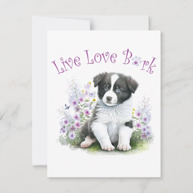 Border Collie Hundmamma Blommig Anteckningskort (Framsida)