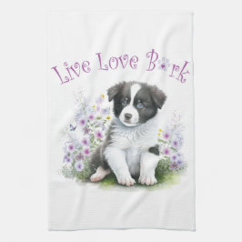 Border Collie Hundmamma Blommig Kökshandduk