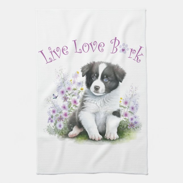 Border Collie Hundmamma Blommig Kökshandduk (Vertikal)