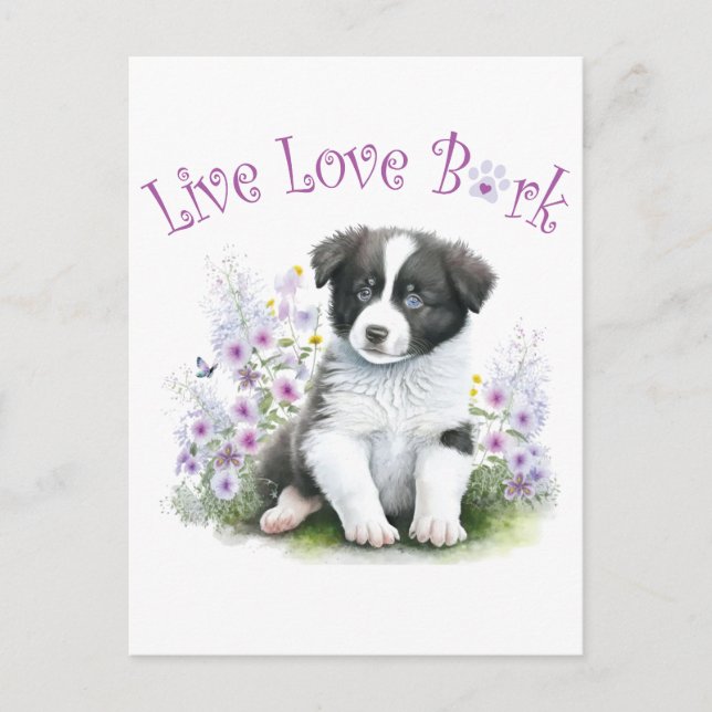 Border Collie Hundmamma Blommig Vykort (Framsida)