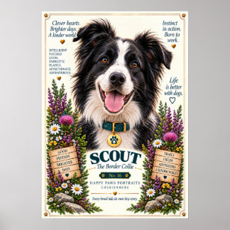 Border Collie Hundporträtt | Scout nr 16 Poster
