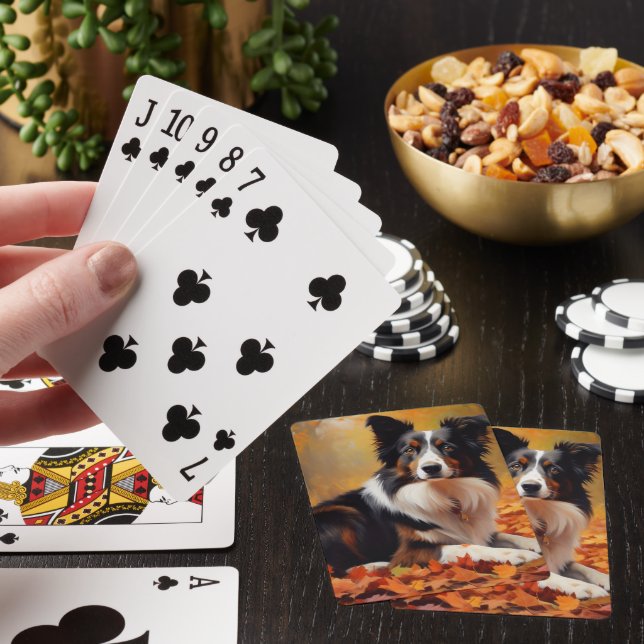 Border Collie i höstlöv faller inspirerar Casinokort (På plats)