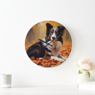 Border Collie i höstlöv faller inspirerar Stor Klocka