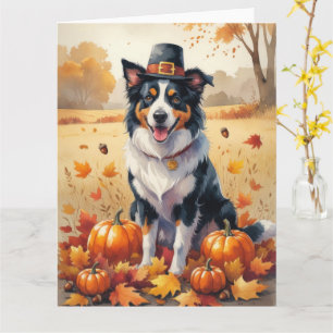 Border Collie i höstlöv tackgivande konst Kort