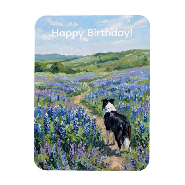 Border Collie i lila blommor  Magnet (Vertikal)
