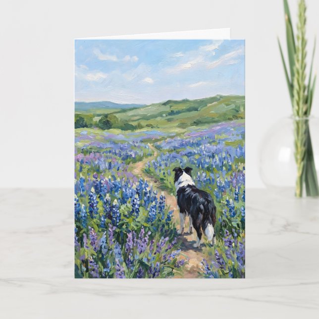 Border Collie i lila blommor tom Kort (Framsida)