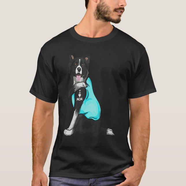 Border collie I Love Mom Tattoo Apparel Dog Mom T Shirt (Framsida)