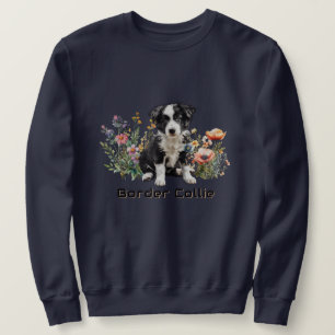 Border Collie i vilda blommor Anpassad text Lång Ärmad Tröja