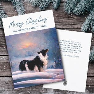 Border Collie i vinter snöig landskap jul Julkort