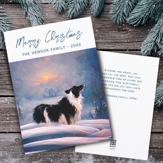 Border Collie i vinter snöig landskap jul Julkort (Skapare uppladdad)