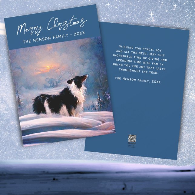 Border Collie i vinter snöig landskap jul Julkort (Skapare uppladdad)