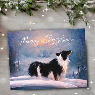 Border Collie i vinter snölandskap jul Helg Vykort