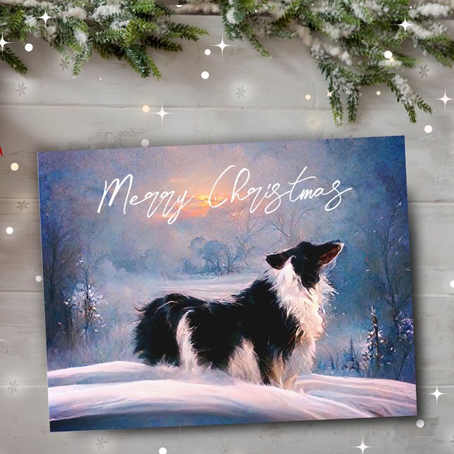 Border Collie i vinter snölandskap jul Helg Vykort (Skapare uppladdad)