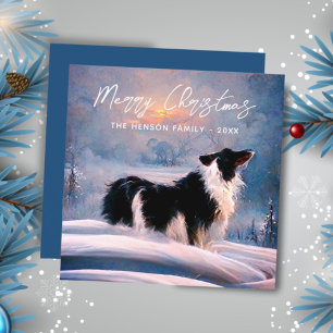 Border Collie i vinter snölandskap jul Julkort