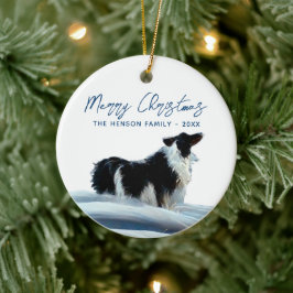 Border Collie i vintersnö julhelg Julgransprydnad Keramik