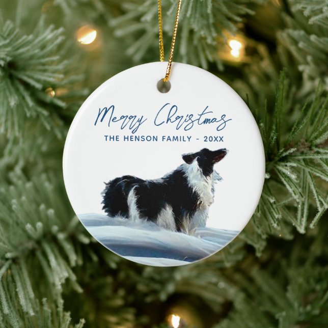 Border Collie i vintersnö julhelg Julgransprydnad Keramik (Träd)