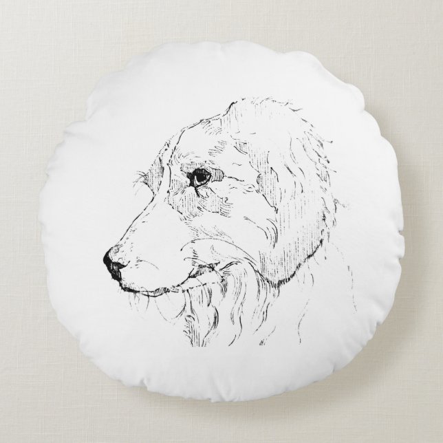 Border Collie-illustration – minimalistisk konst Rund Kudde (Framsidan)