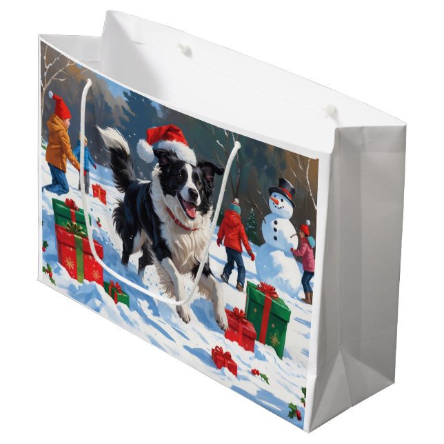 Border Collie Jul Festiv Snö Scen (Framsidan Vinklad)