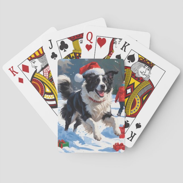 Border Collie Jul Festiv Snö Scen Casinokort (Baksidan)