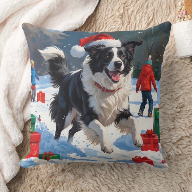 Border Collie Jul Festiv Snö Scen Kudde (Filt)