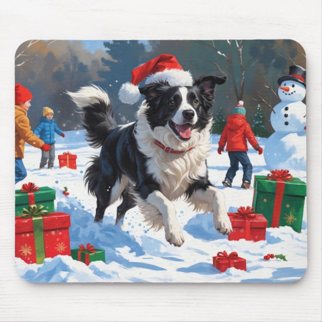 Border Collie Jul Festiv Snö Scen Musmatta (Framsidan)