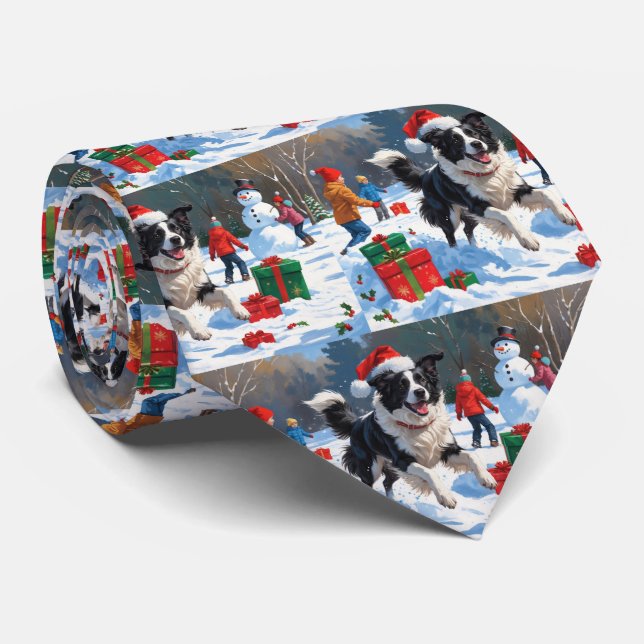 Border Collie Jul Festiv Snö Scen Slips (Rullad)