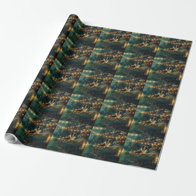 Border Collie Jul Festlig Färd Presentpapper (Utrullad)