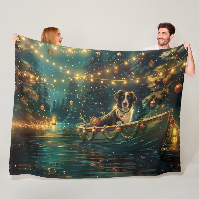 Border Collie Jul Festlig resa Fleecefilt (På plats)