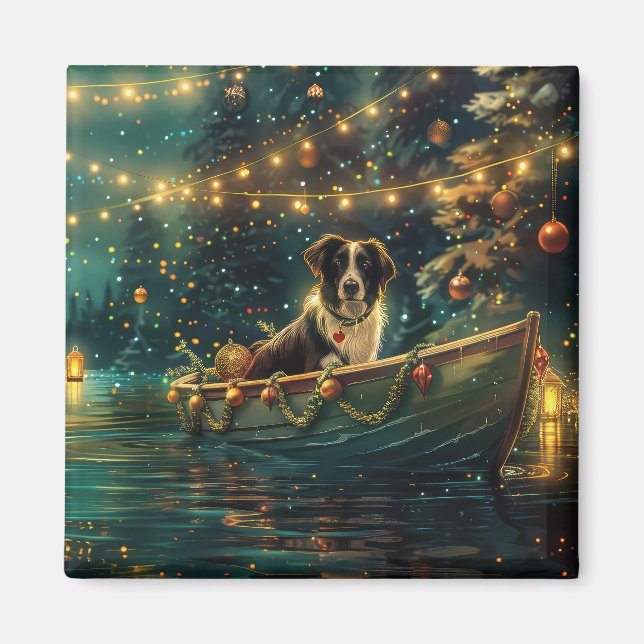 Border Collie Jul Festlig resa Magnet (Framsidan)
